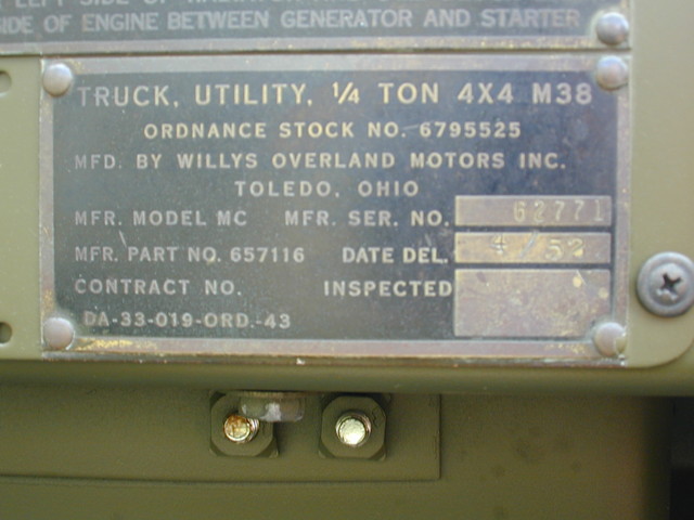 willys serial number plate
